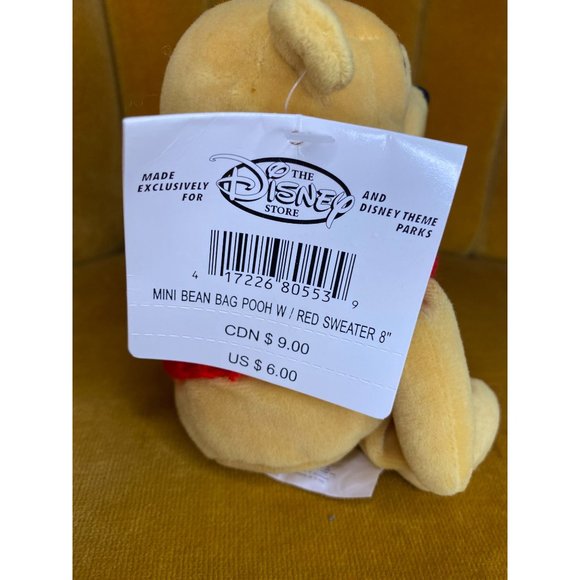 DISNEY POOH with RED Knit SWEATER and White Heart - Mini Bean Bag 8" - NWT - Picture 7 of 8